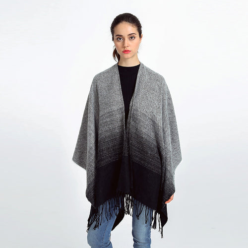 Damen Oversize-Poncho im Verlaufsstrick mit Fransen und offener Front Shop Nory