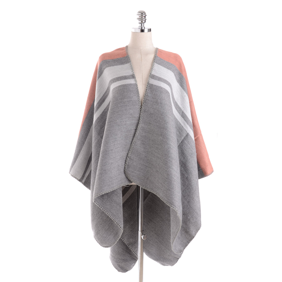 Damen Cape‑Ruana‑Poncho aus feinem Wollmix mit kontrastierter Kettelnaht Shop Nory