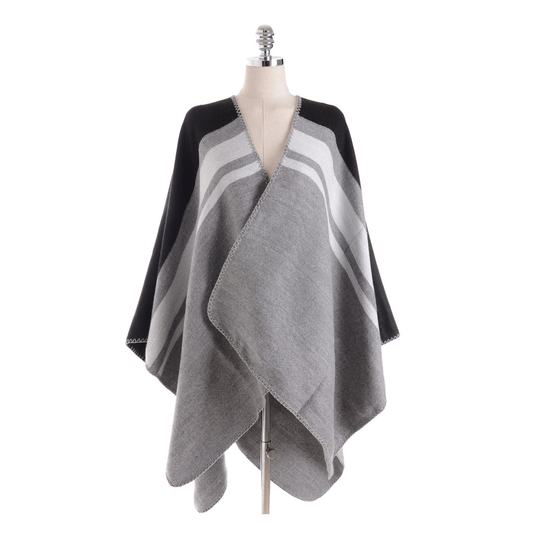 Damen Cape‑Ruana‑Poncho aus feinem Wollmix mit kontrastierter Kettelnaht Shop Nory