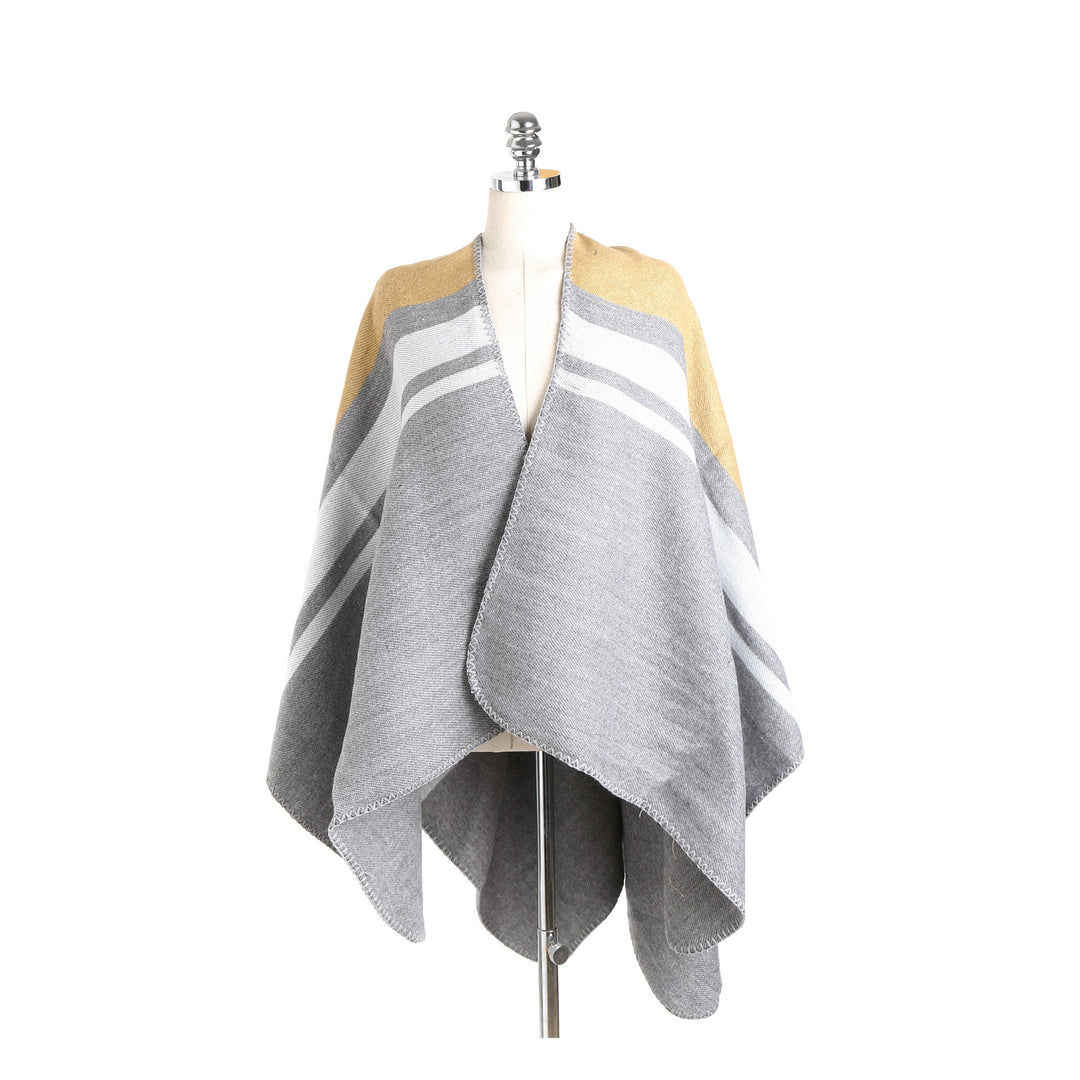 Damen Cape‑Ruana‑Poncho aus feinem Wollmix mit kontrastierter Kettelnaht Shop Nory
