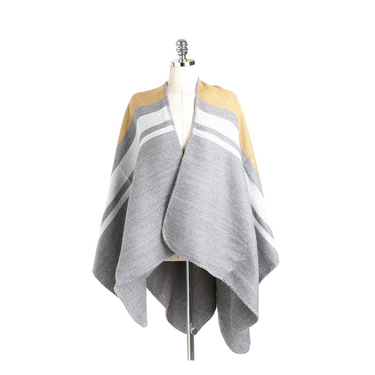 Damen Cape‑Ruana‑Poncho aus feinem Wollmix mit kontrastierter Kettelnaht Shop Nory