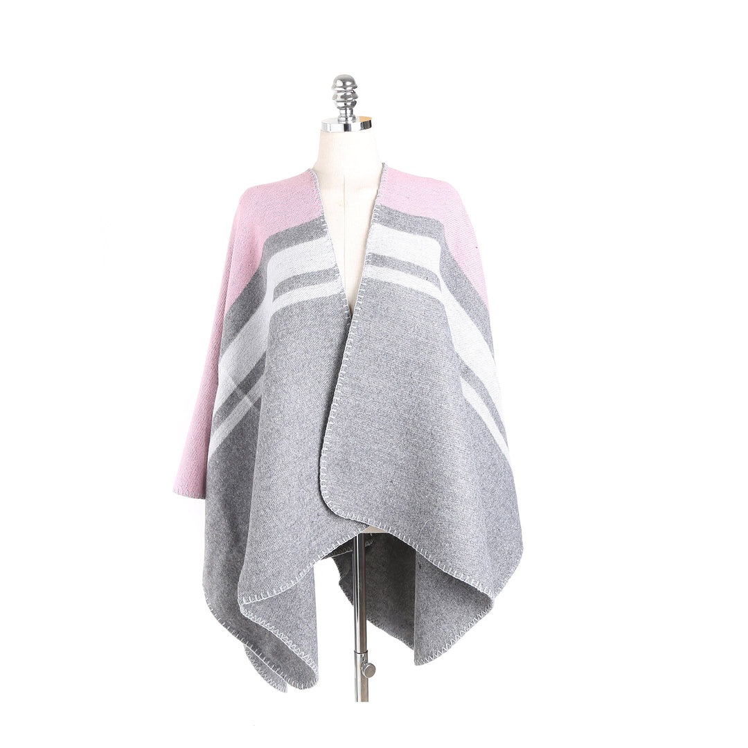Damen Cape‑Ruana‑Poncho aus feinem Wollmix mit kontrastierter Kettelnaht Shop Nory