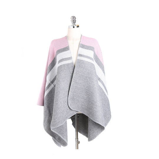Damen Cape‑Ruana‑Poncho aus feinem Wollmix mit kontrastierter Kettelnaht Shop Nory
