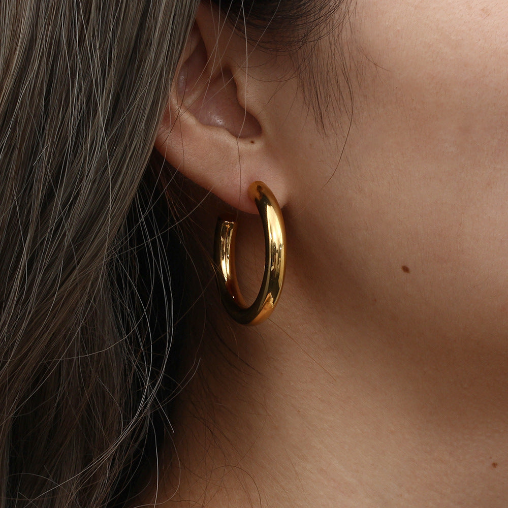 Creolen "Jennifer" breit aus Edelstahl - 18k vergoldet | Shop Nory