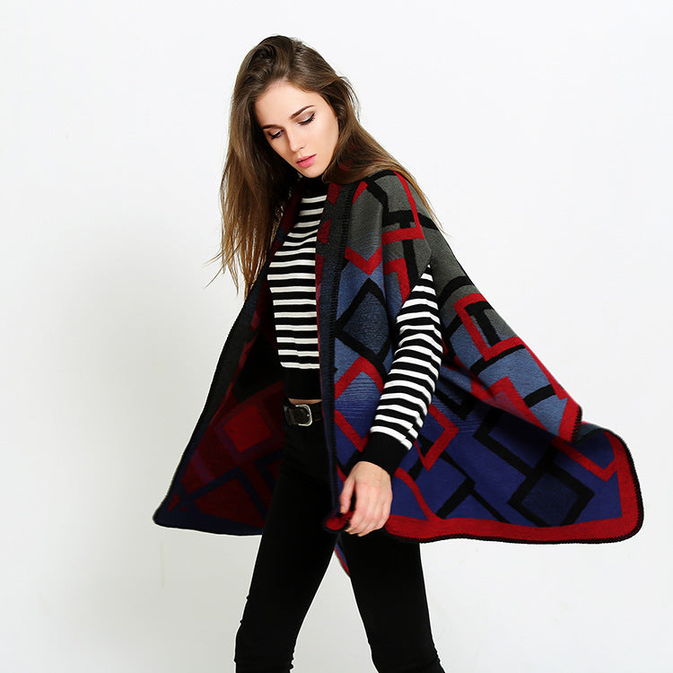 Damen Oversize-Deckeponcho aus Jacquardstrick mit Zierstichkante Shop Nory