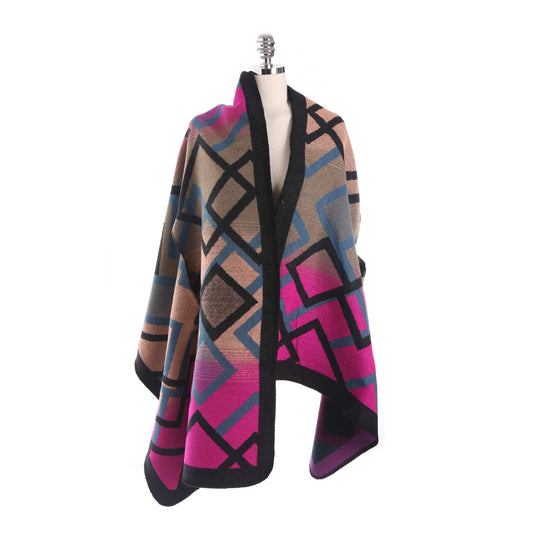 Damen Oversize-Deckeponcho aus Jacquardstrick mit Zierstichkante Shop Nory