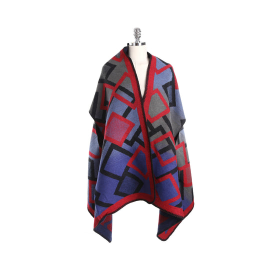 Damen Oversize-Deckeponcho aus Jacquardstrick mit Zierstichkante Shop Nory