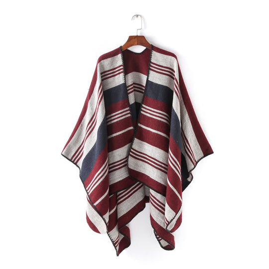 Damen Oversize‑Ruana‑Überwurf mit gestreiftem Jacquard und Zierstichkante Shop Nory