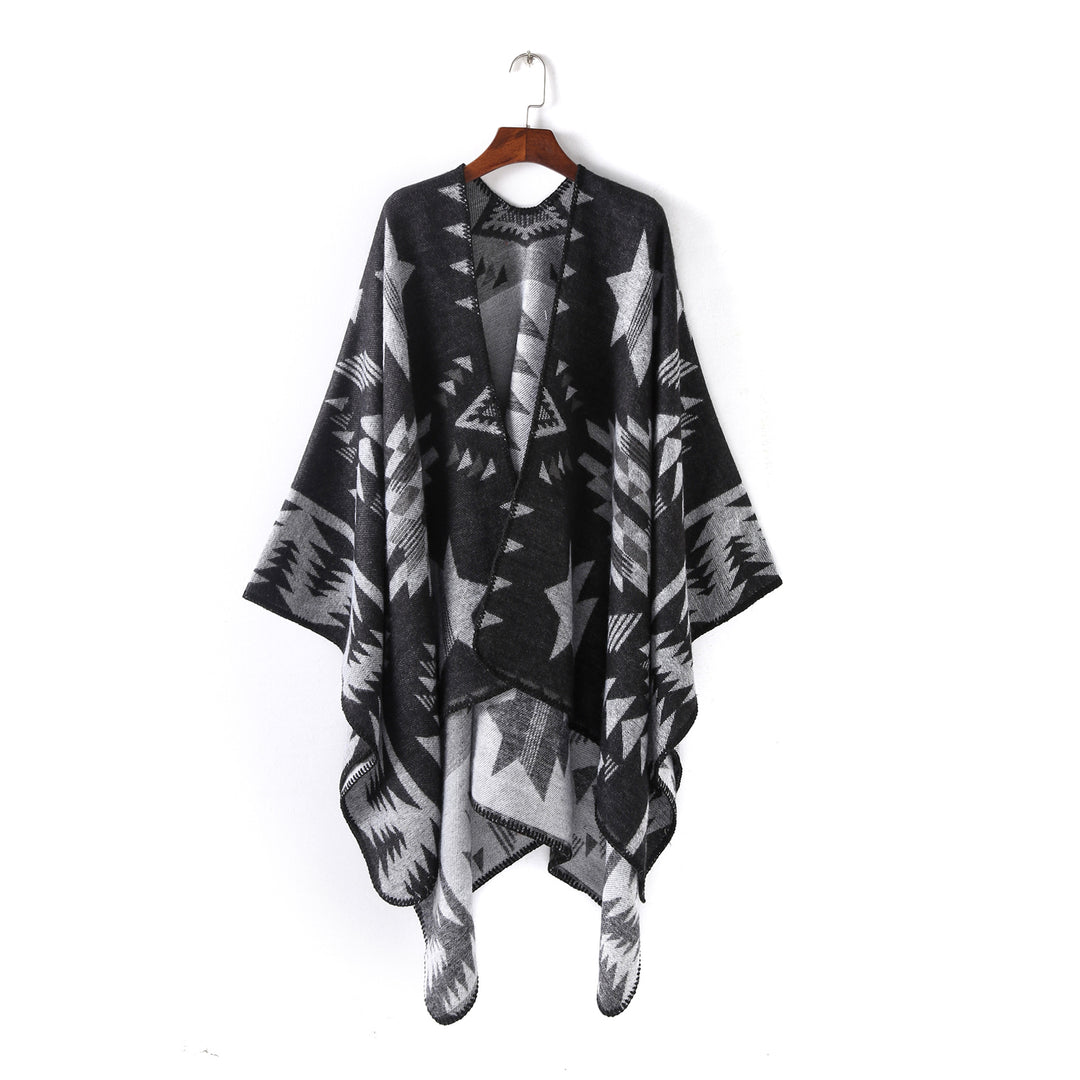 Damen Wollmix-Ruanaüberwurf im Oversize mit geometrischem Sterne-Jacquard Shop Nory
