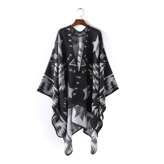 Damen Wollmix-Ruanaüberwurf im Oversize mit geometrischem Sterne-Jacquard Shop Nory