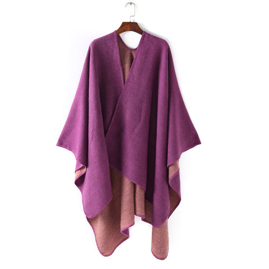 Damen Weichfallender Wende-Poncho‑Ruana aus Wollmix mit V‑Ausschnitt und Zierstich Shop Nory