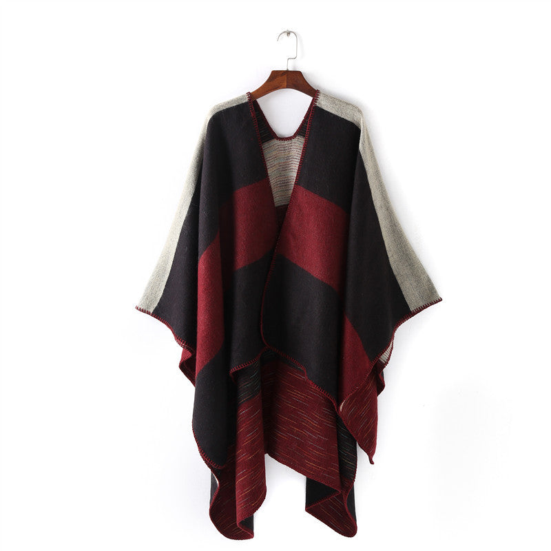 Damen Cape‑Ruana mit zweilagiger Webstruktur und grafischem Blockstreifen Shop Nory