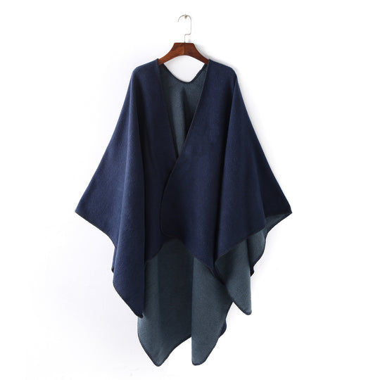 Damen Weichfallender Wende-Poncho‑Ruana aus Wollmix mit V‑Ausschnitt und Zierstich Shop Nory
