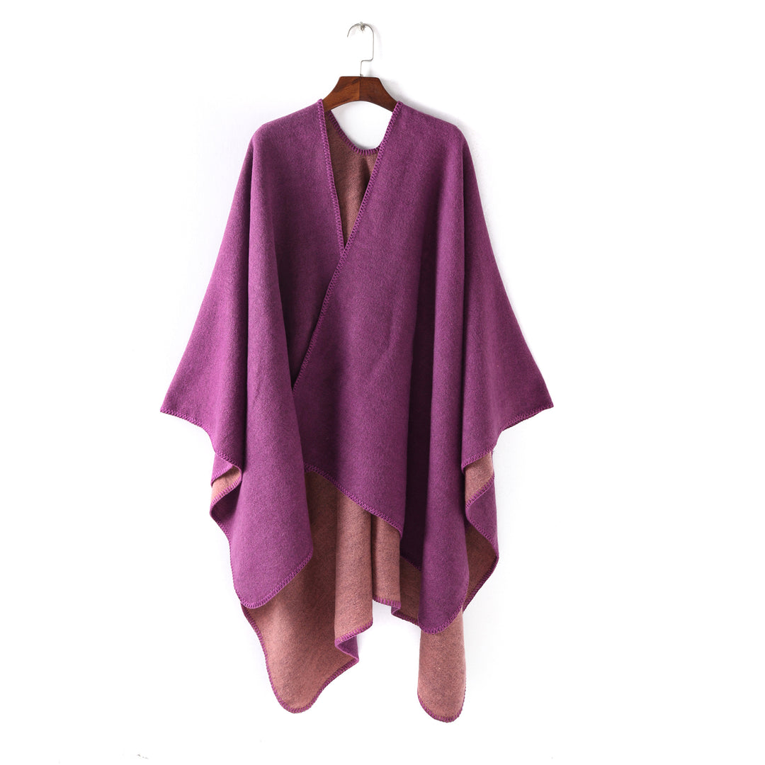 Damen Weichfallender Wende-Poncho‑Ruana aus Wollmix mit V‑Ausschnitt und Zierstich Shop Nory