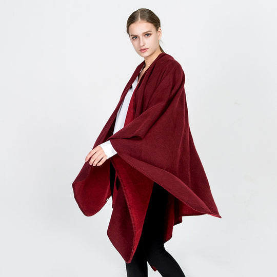 Damen Weichfallender Wende-Poncho‑Ruana aus Wollmix mit V‑Ausschnitt und Zierstich Shop Nory