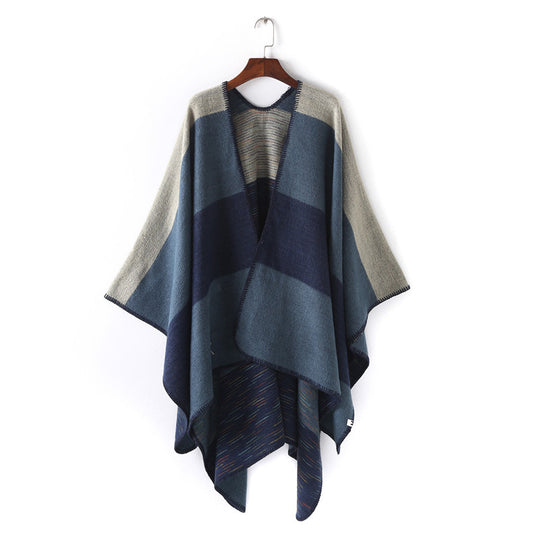 Damen Cape‑Ruana mit zweilagiger Webstruktur und grafischem Blockstreifen Shop Nory