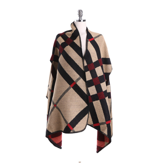 Damen Oversize-Deckeponcho aus Jacquardstrick mit Zierstichkante Shop Nory