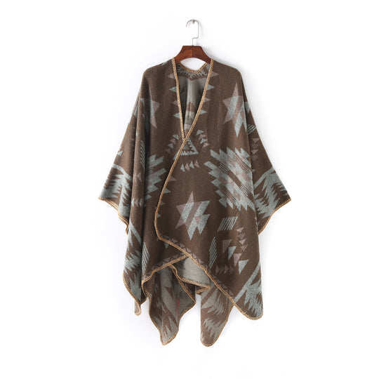 Damen Wollmix-Ruanaüberwurf im Oversize mit geometrischem Sterne-Jacquard Shop Nory