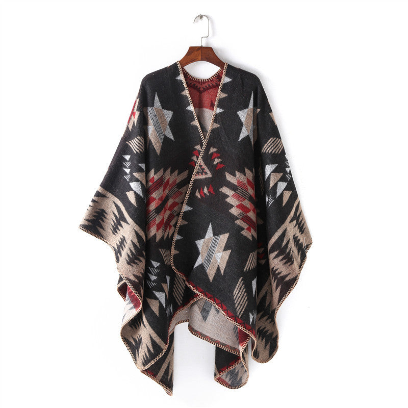 Damen Wollmix-Ruanaüberwurf im Oversize mit geometrischem Sterne-Jacquard Shop Nory