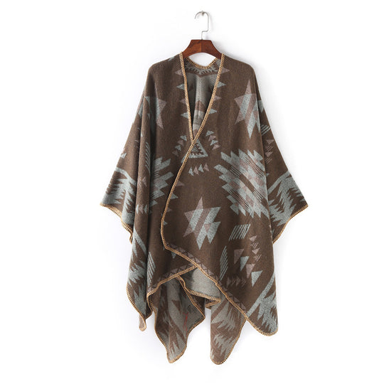 Damen Wollmix-Ruanaüberwurf im Oversize mit geometrischem Sterne-Jacquard Shop Nory