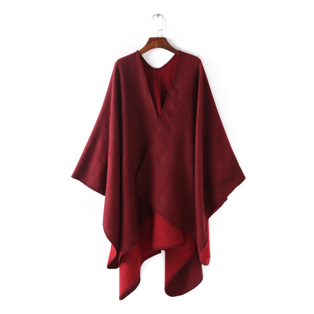 Damen Weichfallender Wende-Poncho‑Ruana aus Wollmix mit V‑Ausschnitt und Zierstich Shop Nory