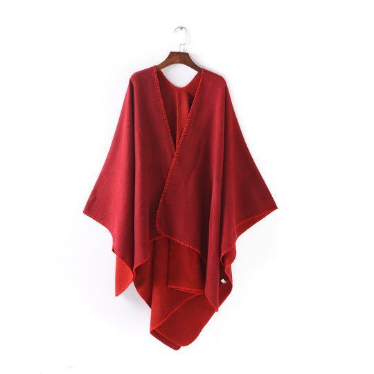 Damen Weichfallender Wende-Poncho‑Ruana aus Wollmix mit V‑Ausschnitt und Zierstich Shop Nory