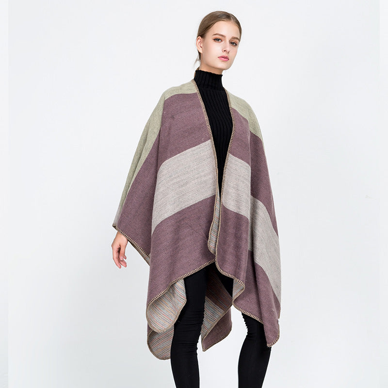 Damen Cape‑Ruana mit zweilagiger Webstruktur und grafischem Blockstreifen Shop Nory