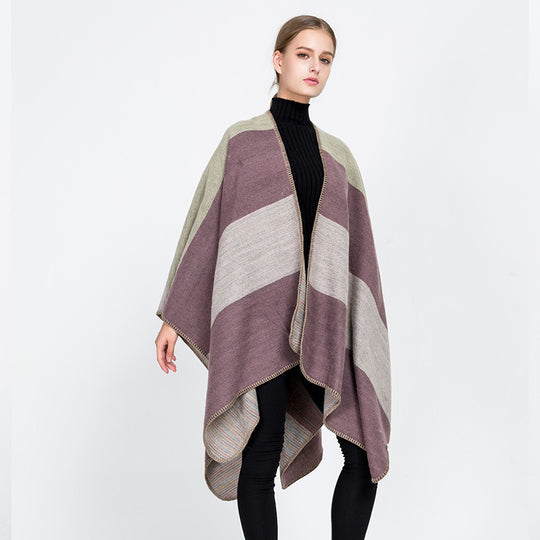 Damen Cape‑Ruana mit zweilagiger Webstruktur und grafischem Blockstreifen Shop Nory