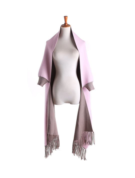 Damen Zweifarbiger Wendeponcho mit Kurzarmöffnungen, Fransen und Wollmix Shop Nory
