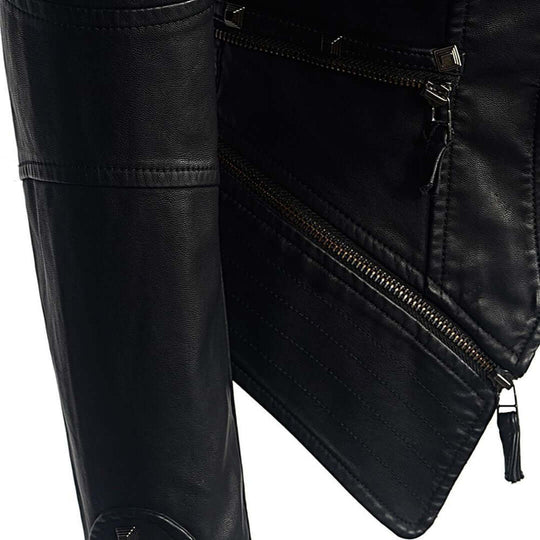 Damen Enganliegende Genietete Biker Lederjacke