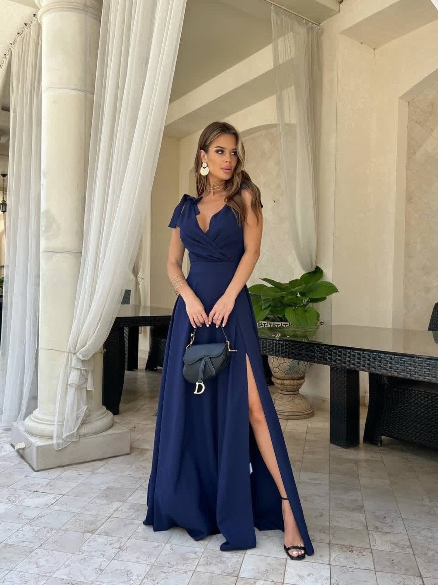 Abendkleid Langer Plissierter Einfarbiger