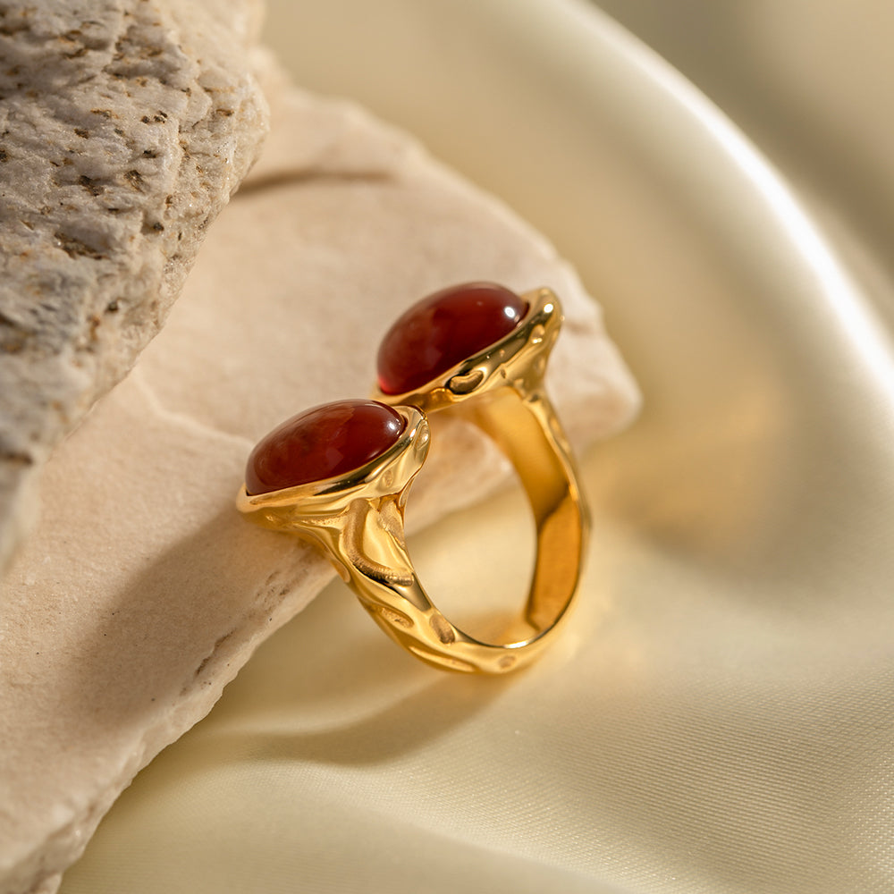 Ring mit Naturstein in Edelstahl - 18k vergoldet | Shop Nory