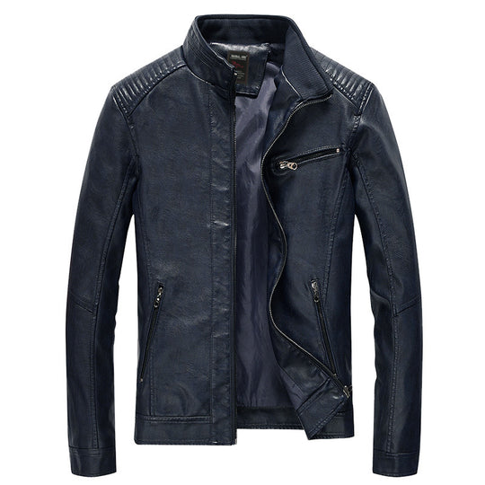 Herren Lederimitat-Bikerjacke mit Stehkragen und Schultersteppungen Shop Nory