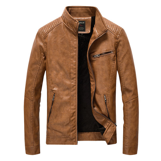 Herren Lederimitat-Bikerjacke mit Stehkragen und Schultersteppungen Shop Nory