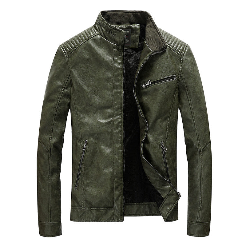 Herren Lederimitat-Bikerjacke mit Stehkragen und Schultersteppungen Shop Nory