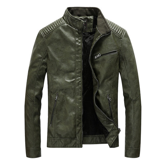 Herren Lederimitat-Bikerjacke mit Stehkragen und Schultersteppungen Shop Nory