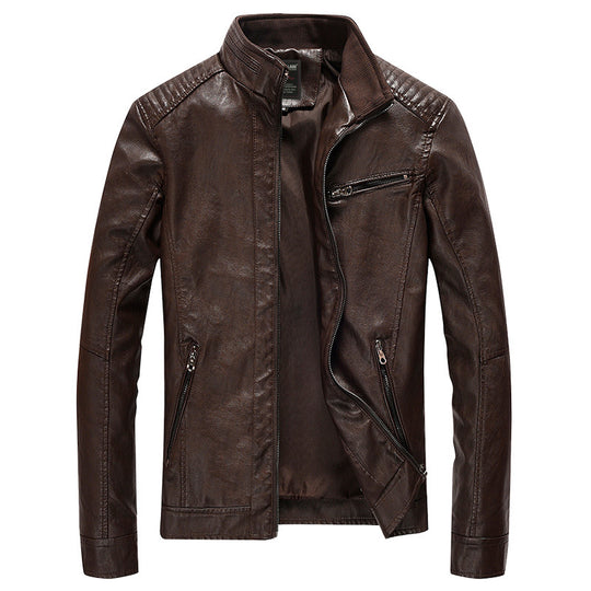 Herren Lederimitat-Bikerjacke mit Stehkragen und Schultersteppungen Shop Nory