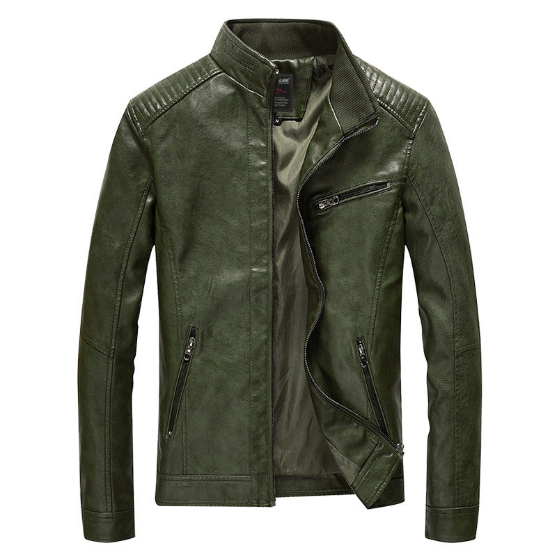 Herren Lederimitat-Bikerjacke mit Stehkragen und Schultersteppungen Shop Nory