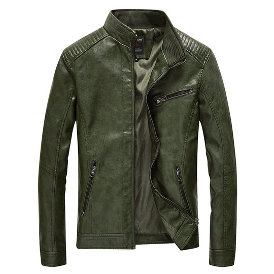 Herren Lederimitat-Bikerjacke mit Stehkragen und Schultersteppungen Shop Nory