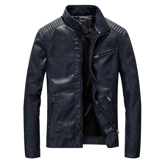 Herren Lederimitat-Bikerjacke mit Stehkragen und Schultersteppungen Shop Nory