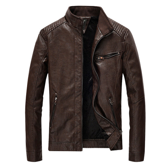 Herren Lederimitat-Bikerjacke mit Stehkragen und Schultersteppungen Shop Nory