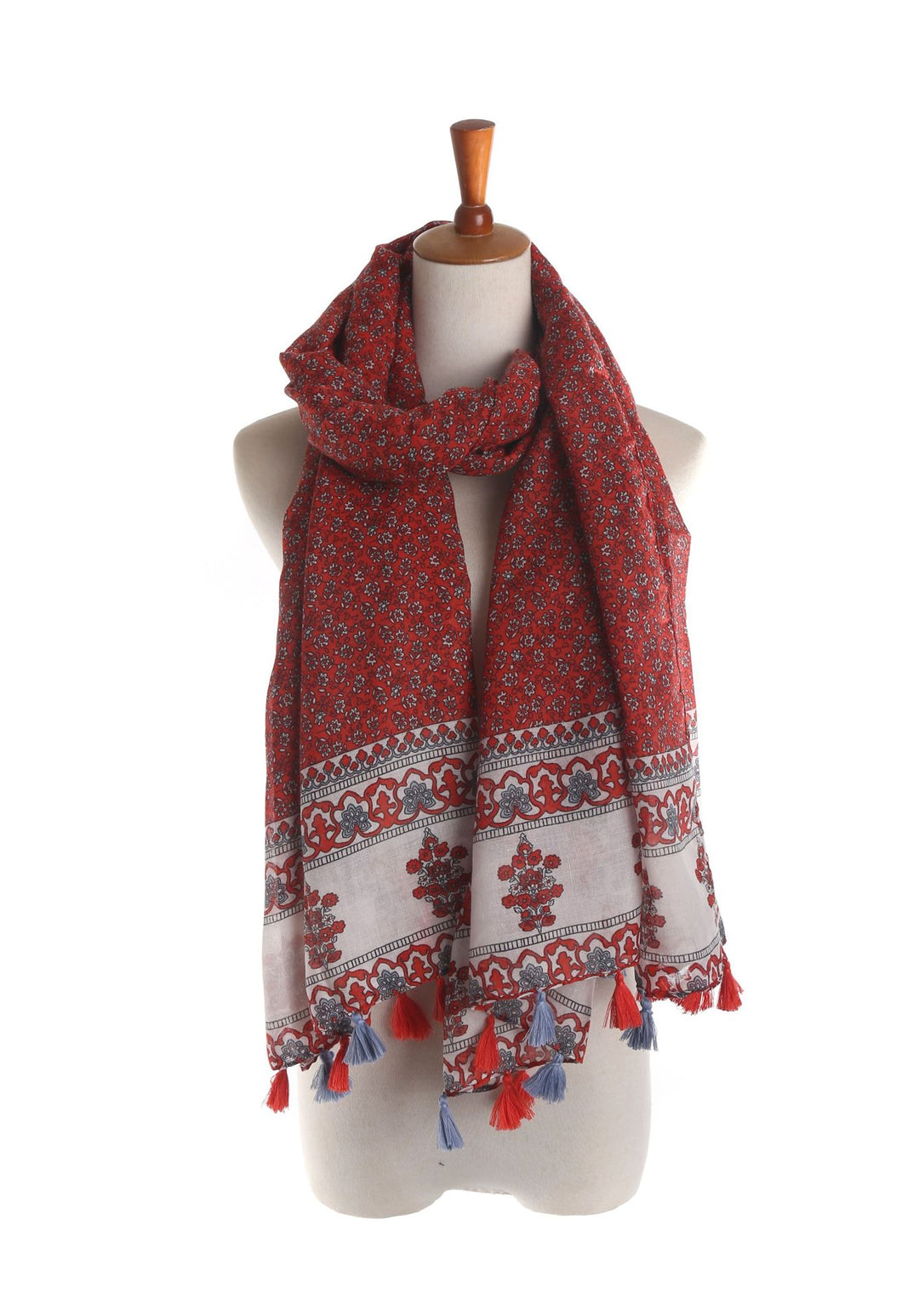 Damen Großer Baumwoll‑Viskose Schal mit Quasten und floralem Blockprint Shop Nory