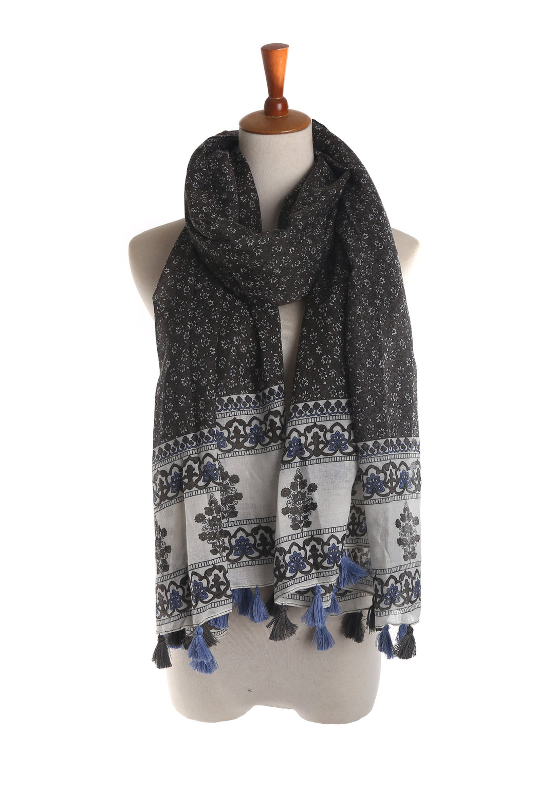 Damen Großer Baumwoll‑Viskose Schal mit Quasten und floralem Blockprint Shop Nory