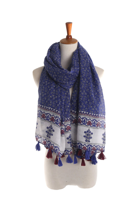 Damen Großer Baumwoll‑Viskose Schal mit Quasten und floralem Blockprint Shop Nory