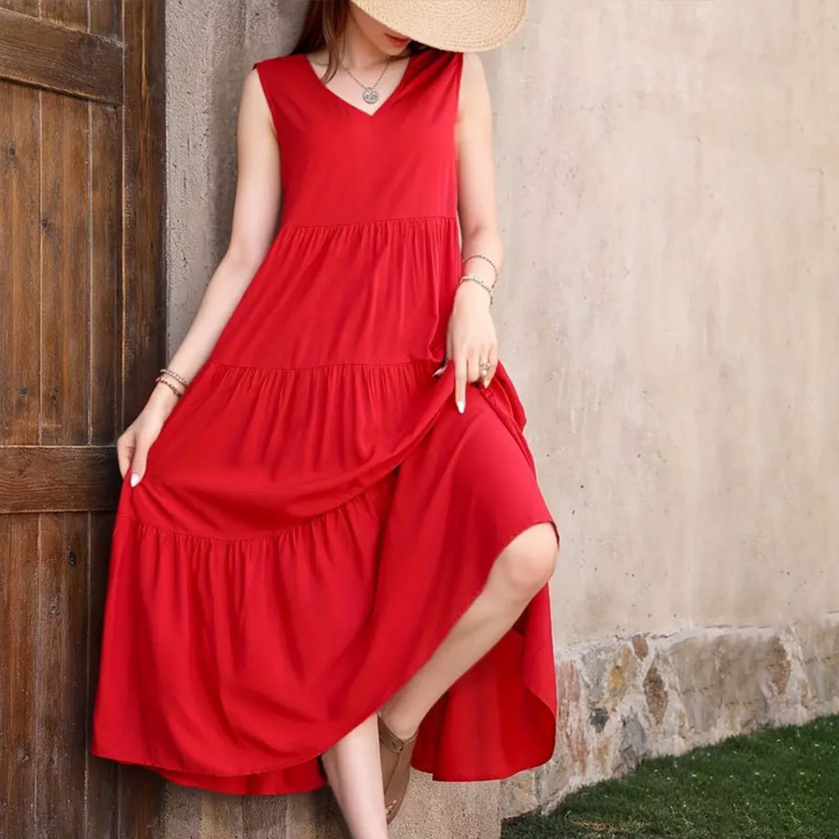Spleißkleid mit V-Ausschnitt