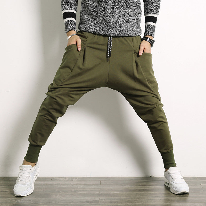 Herren lockere Harem-Jogginghose mit tiefem Schritt, schmal zulaufenden Bündchen und Kordelzug Shop Nory