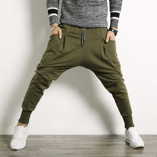 Herren lockere Harem-Jogginghose mit tiefem Schritt, schmal zulaufenden Bündchen und Kordelzug Shop Nory