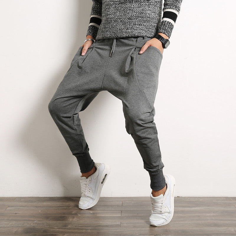Herren lockere Harem-Jogginghose mit tiefem Schritt, schmal zulaufenden Bündchen und Kordelzug Shop Nory