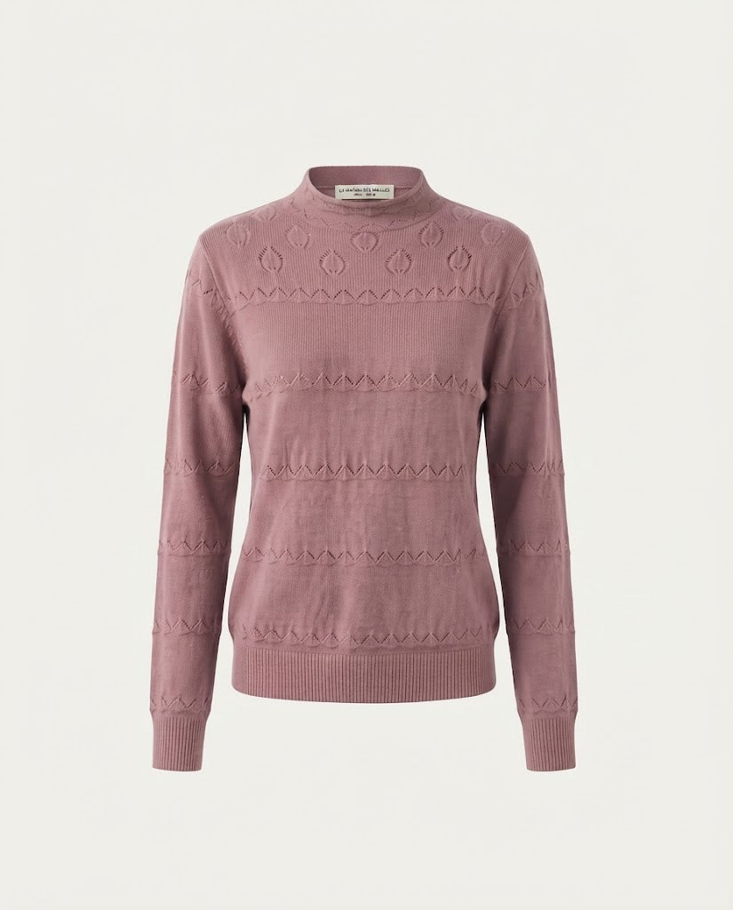 Damen Feinstrick-Pullover mit dezentem Ajourstreifen und kurzem Stehkragen Shop Nory