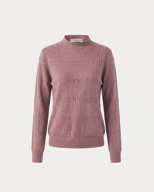 Damen Feinstrick-Pullover mit dezentem Ajourstreifen und kurzem Stehkragen Shop Nory